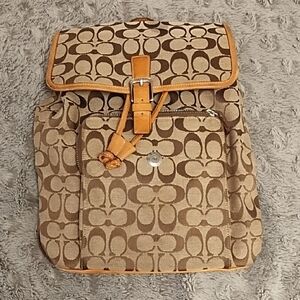Coach Brown Tan Signature Backpack